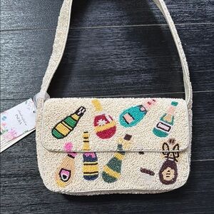 NWT Champagne bottle beaded bag